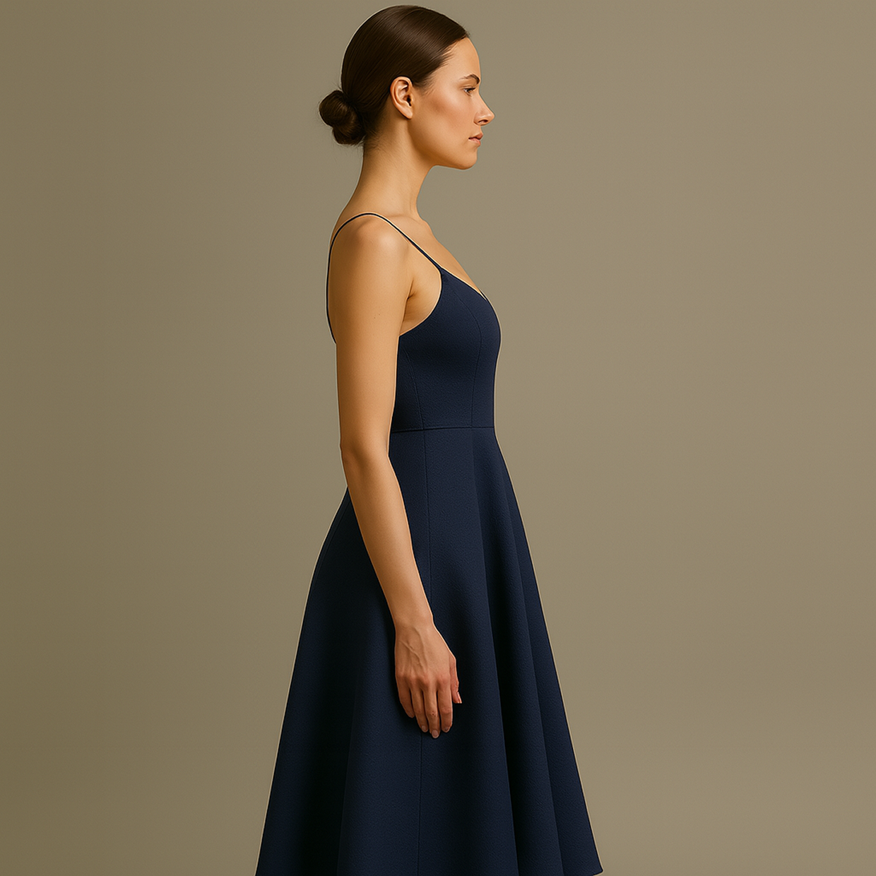 Patrón de Vestido Midi Azul Marino con Tirantes Finos