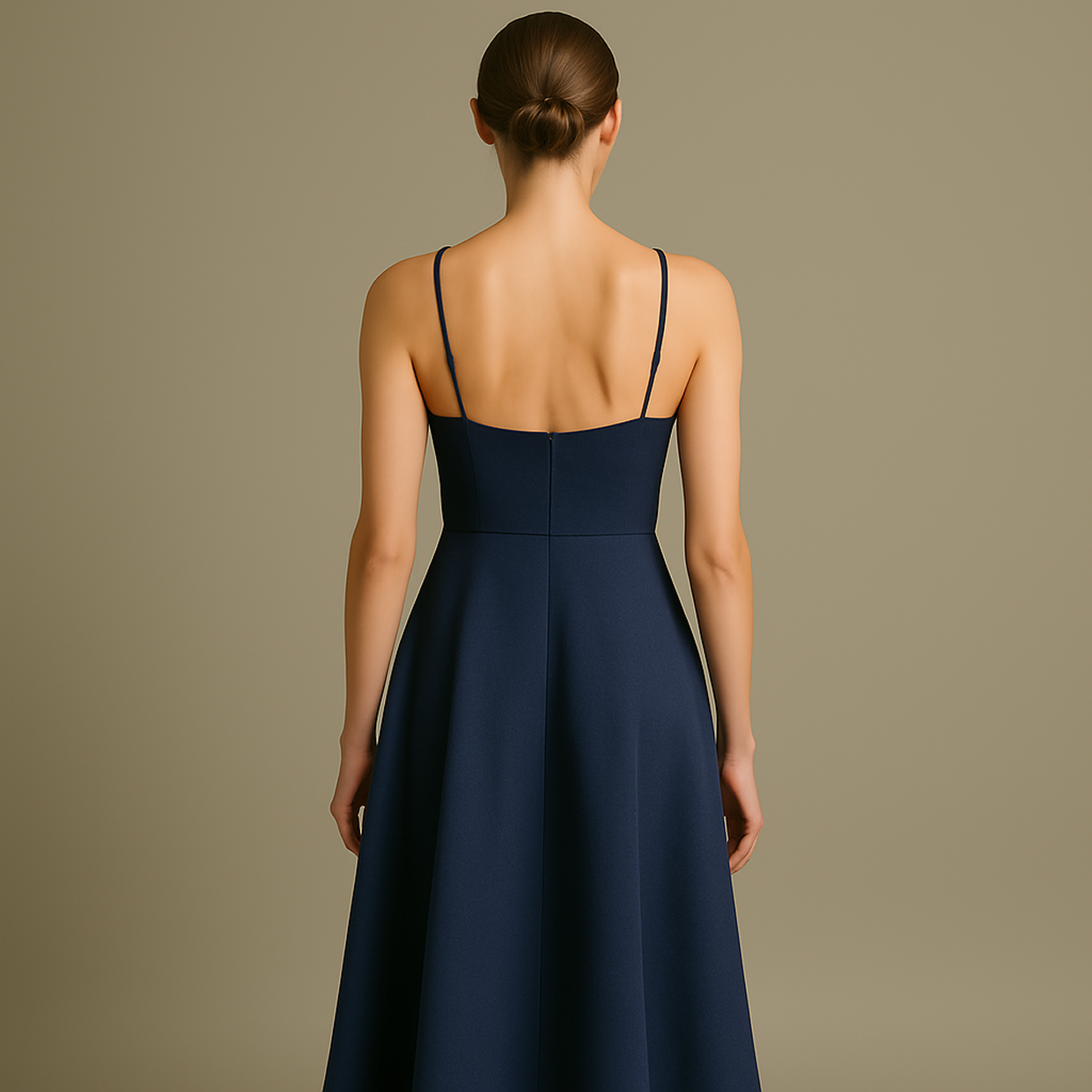 Patrón de Vestido Midi Azul Marino con Tirantes Finos