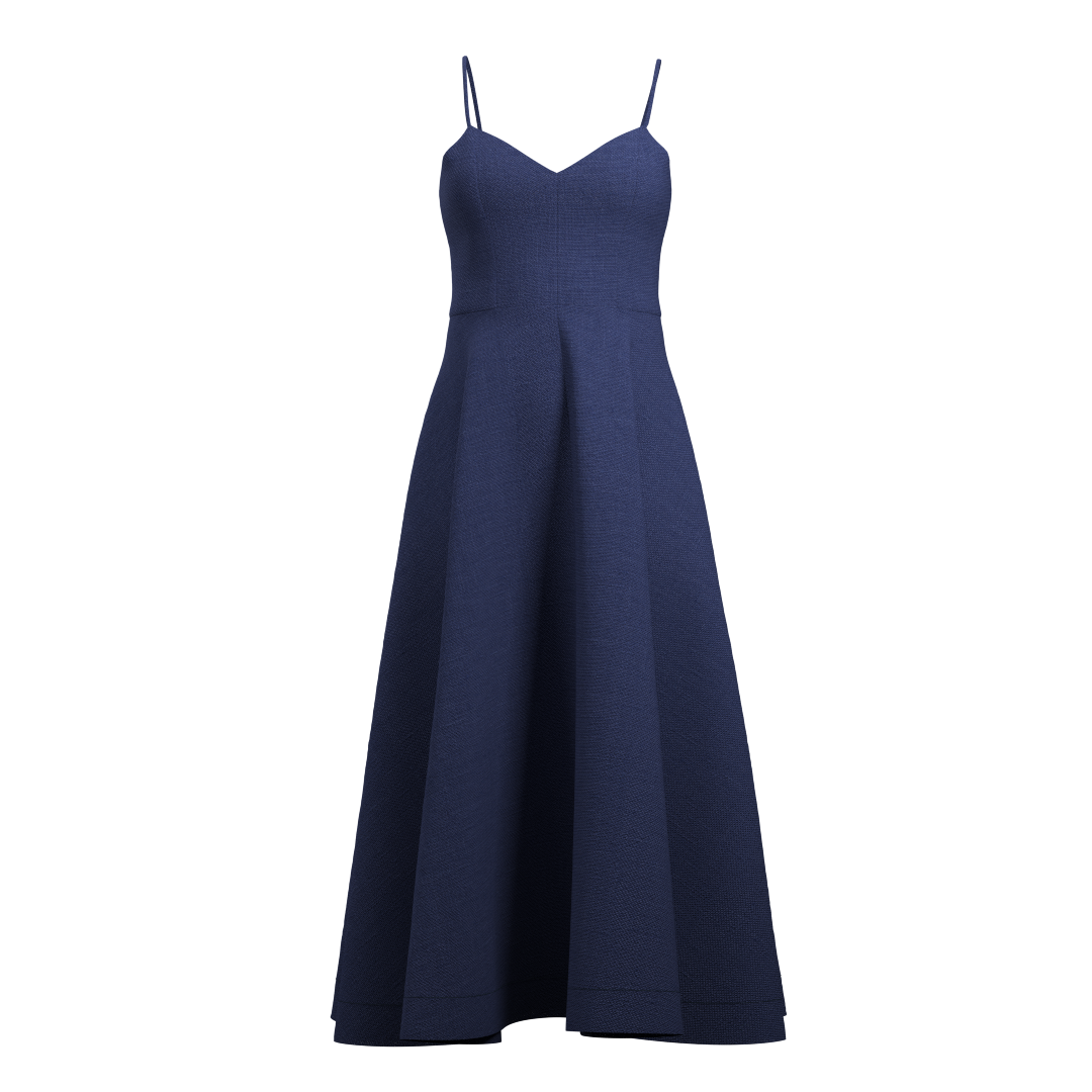 Patrón de Vestido Midi Azul Marino con Tirantes Finos