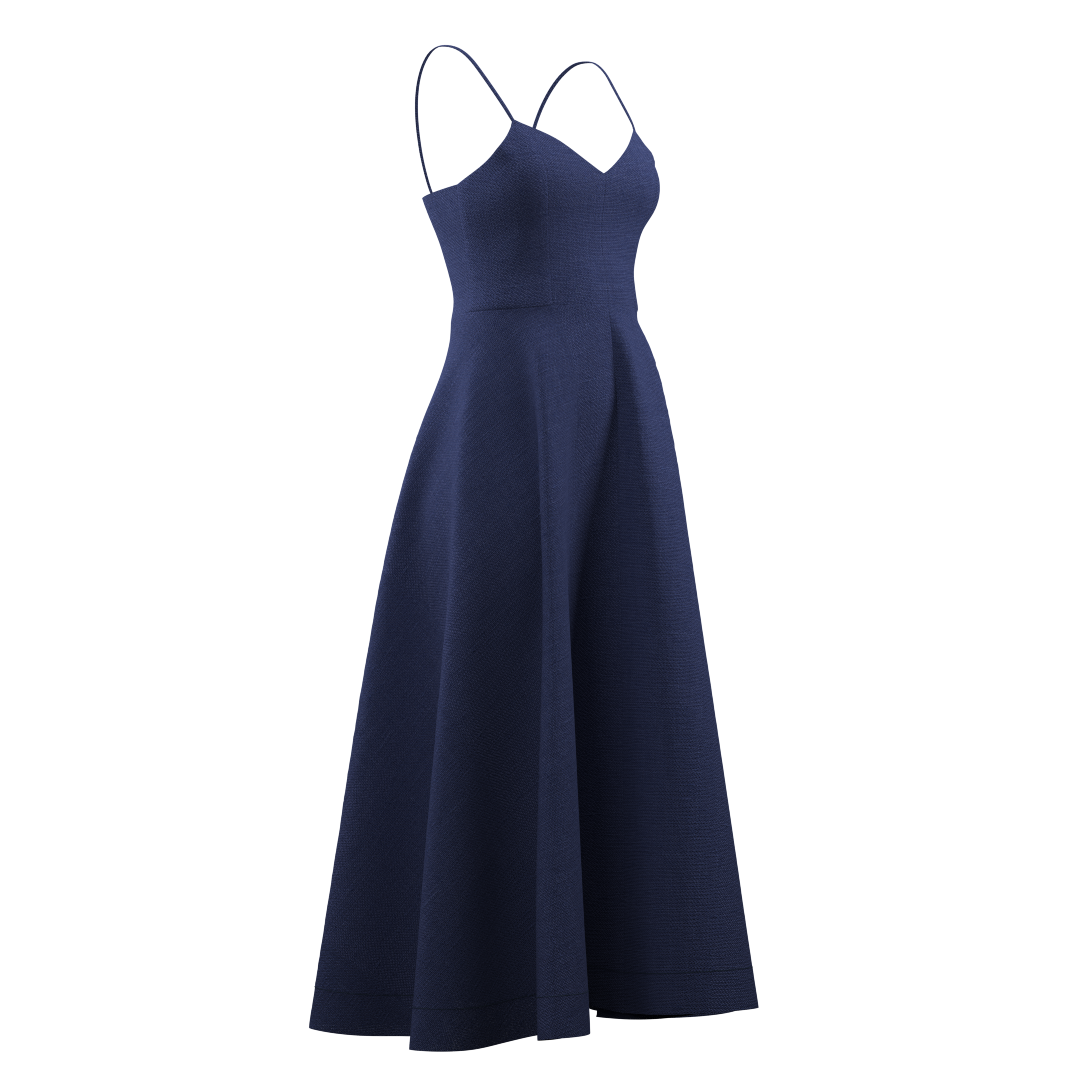 Patrón de Vestido Midi Azul Marino con Tirantes Finos
