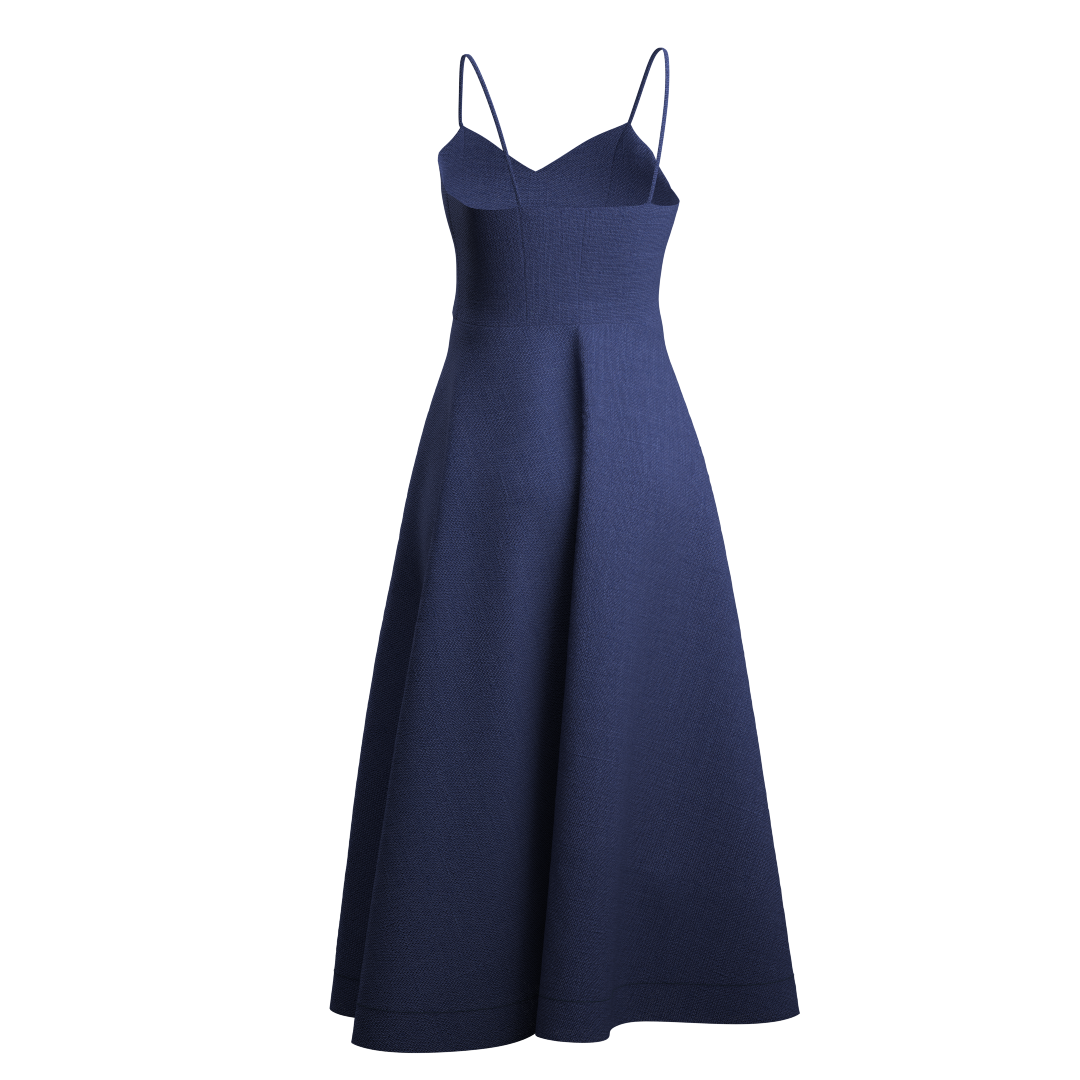 Patrón de Vestido Midi Azul Marino con Tirantes Finos
