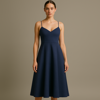 Patrón de Vestido Midi Azul Marino con Tirantes Finos
