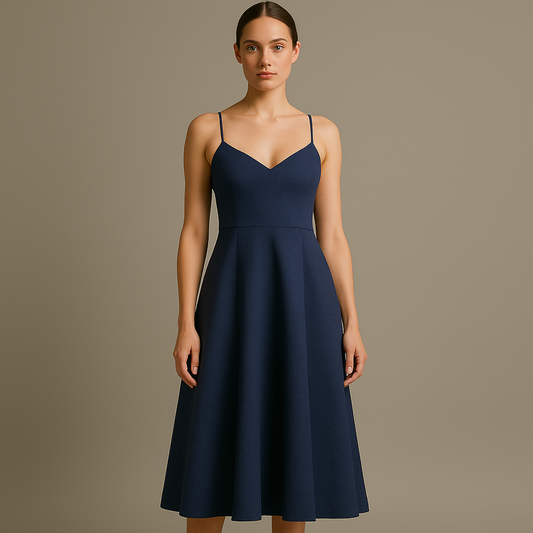Vestido Midi Azul Marino con Tirantes Finos