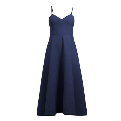 Patrón de Vestido Midi Azul Marino con Tirantes Finos